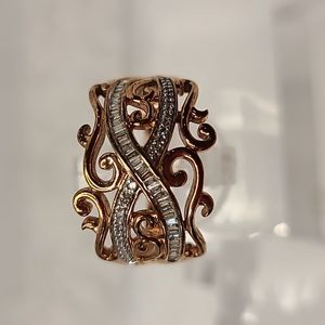 Diamond (Genuine)Rose Gold Filigree Band Ring